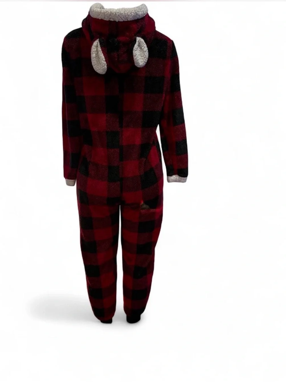 Cozy Buffalo Plaid Hooded Fleece Onesie - Red & Black